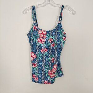 Christina Women's Tankini Top Size 8 Blue Red Floral Padded Summer Beach Pool